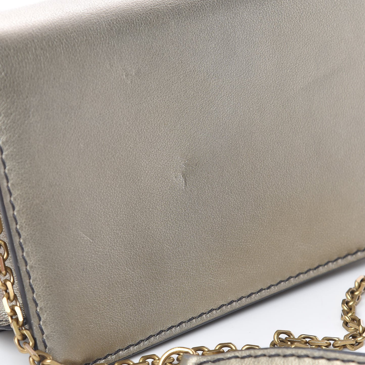 Metallic Calfskin Mini J'Adior Wallet On Chain Pouch Gold