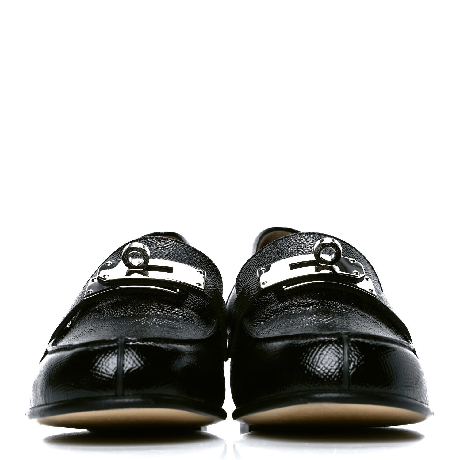 Hermes Patent Epsom Womens Kelly Loafers 38 Black 2 of 6