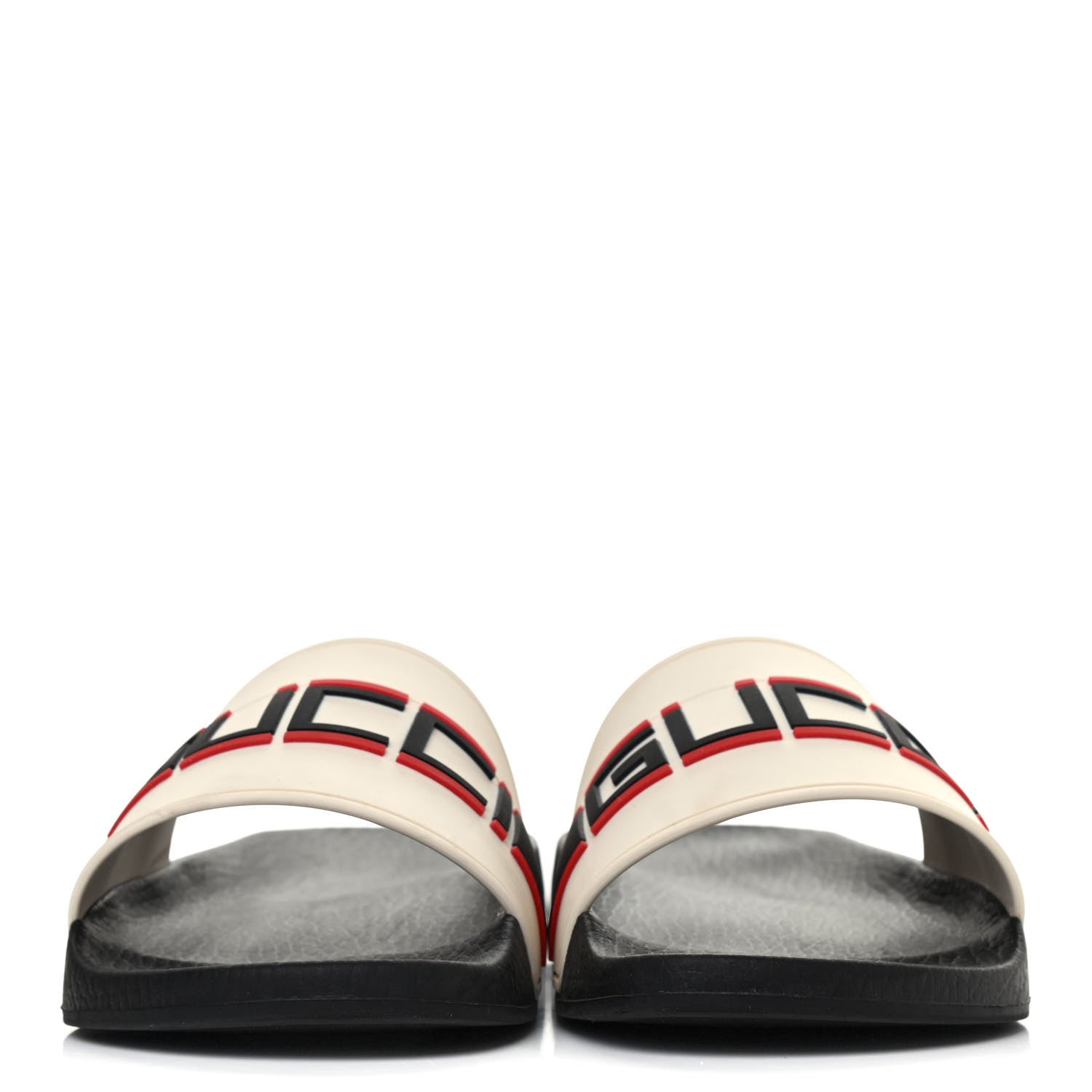 Gucci Rubber Stripe Mens Pool Slide Sandals 5 Ecru Poppy Black 2 of 4