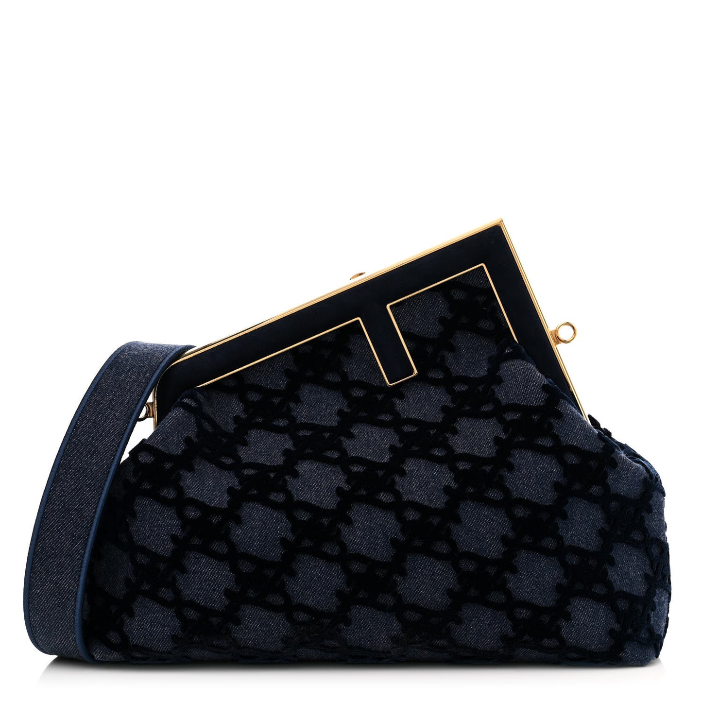 Denim Karligraphy Embroidered Medium Fendi First Blue