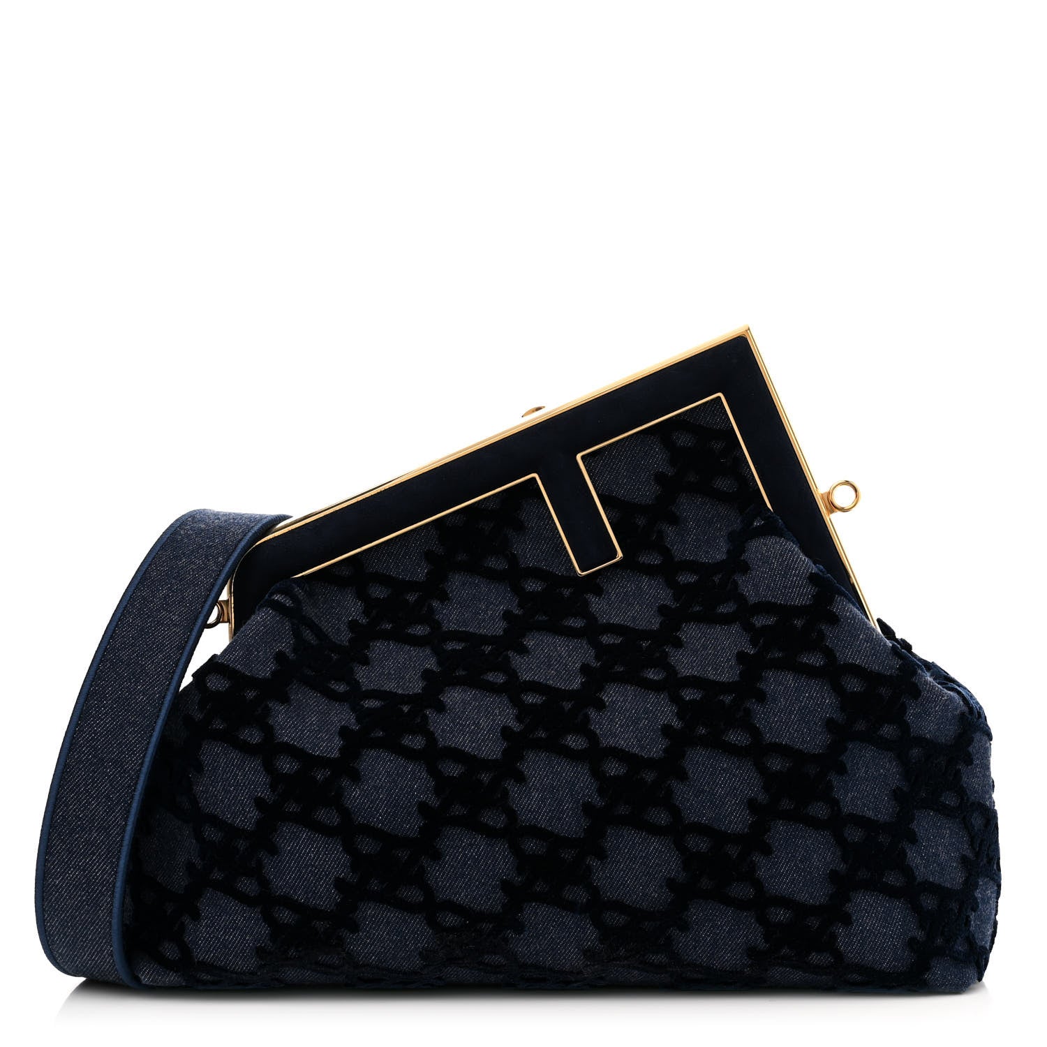 Fendi Denim Karligraphy Embroidered Medium Fendi First Blue 1 of 10