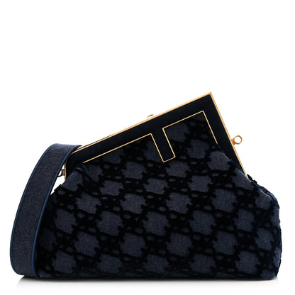 Fendi Denim Karligraphy Embroidered Medium Fendi First Blue 1 of 10