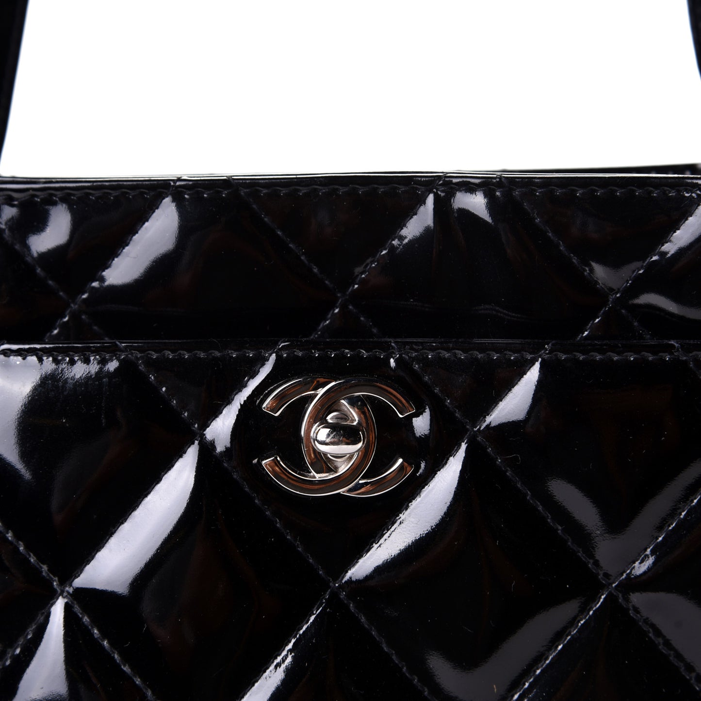 Patent Quilted Shoulder Bag Black