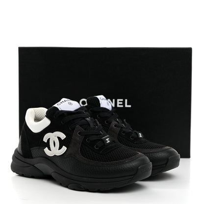 Chanel Mesh Suede Grained Calfskin Womens CC Sneakers 38 Black White 9 of 9