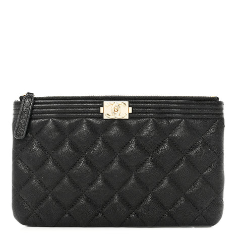 Caviar Quilted Small Boy Cosmetic Case Black