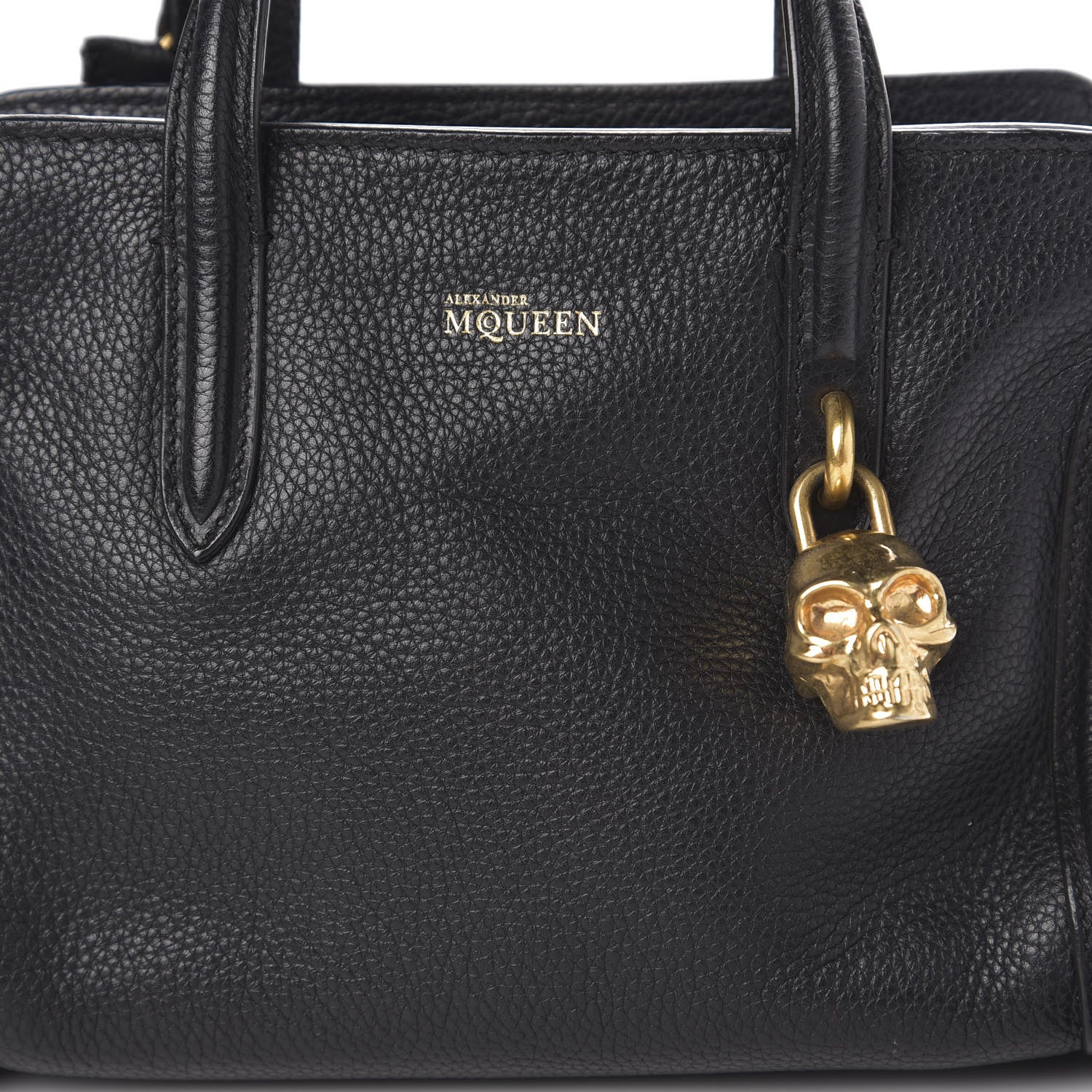 Alexander McQueen Pebbled Calfskin Mini Skull Padlock Zip Around Tote Black 20 of 20