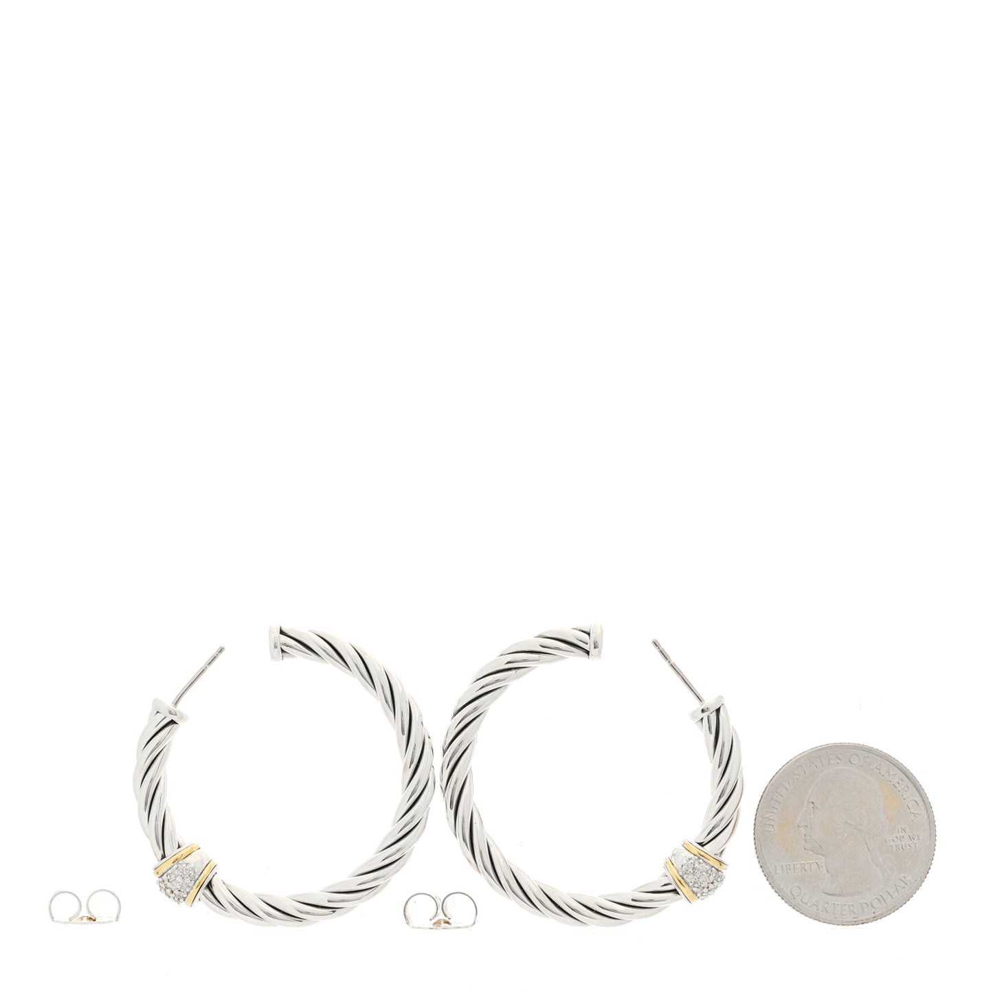 Sterling Silver 18K Yellow Gold Diamond Cable Classics Hoop Earrings
