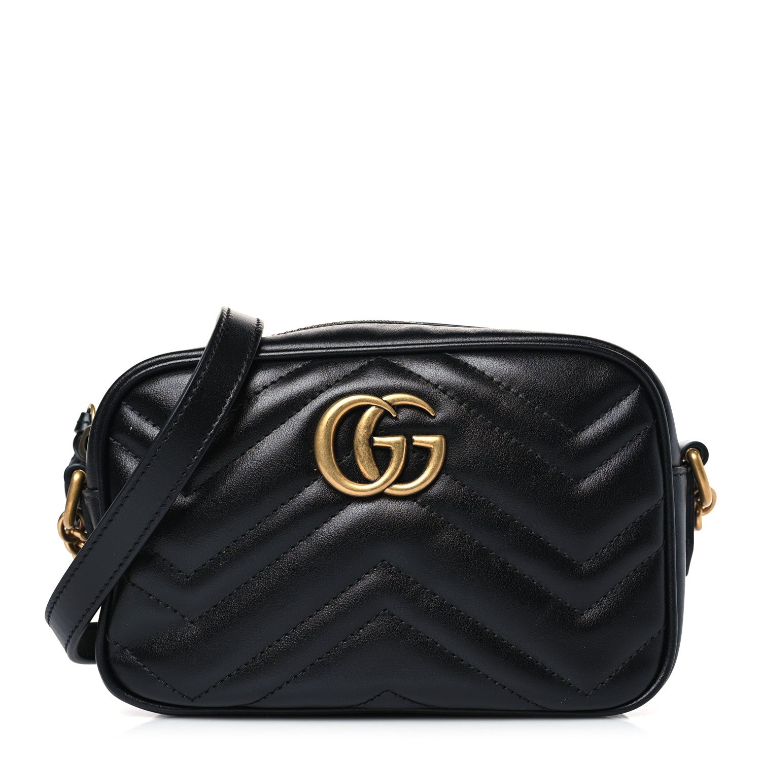 Gucci Calfskin Matelasse Mini GG Marmont Chain Shoulder Bag Black 1 of 9