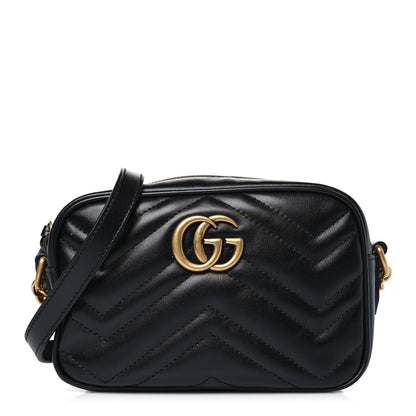 Gucci Calfskin Matelasse Mini GG Marmont Chain Shoulder Bag Black 1 of 9