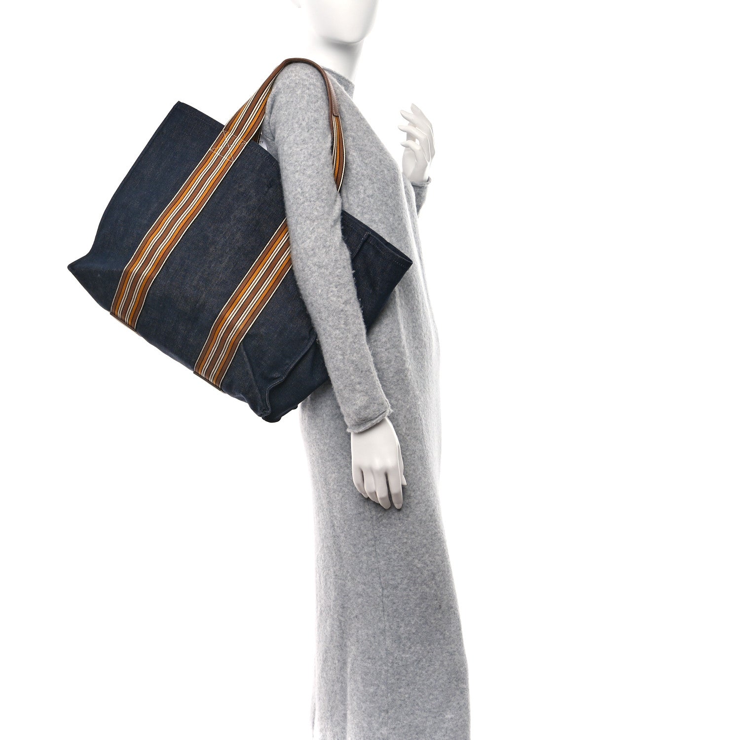 Loro Piana Denim Cotton Canvas The Suitcase Stripe Tote Blue 2 of 11