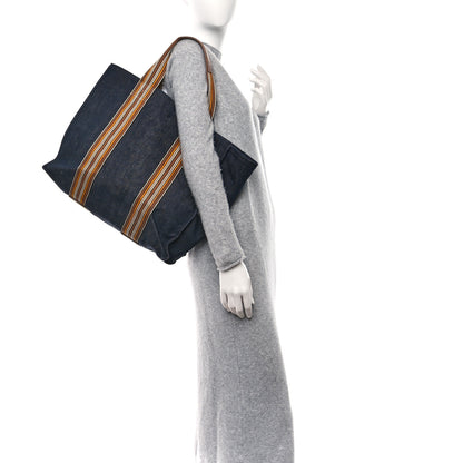 Loro Piana Denim Cotton Canvas The Suitcase Stripe Tote Blue 2 of 11