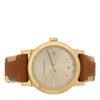 Burberry Stainless Steel Calfskin 34mm Haymarket Quartz Watch Gold BU9133 2 of 5