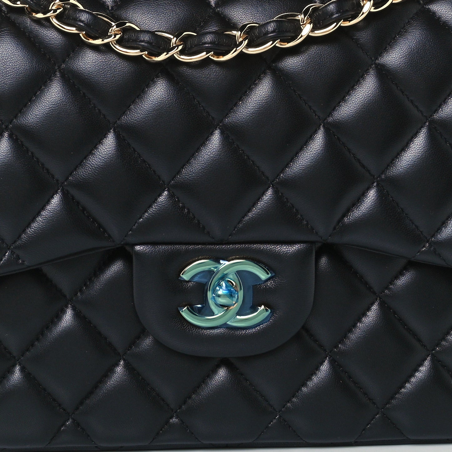Lambskin Quilted Jumbo Double Flap Black