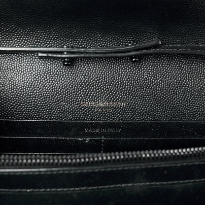 Saint Laurent Grain De Poudre Matelasse Chevron Monogram Monochrome Chain Wallet Black 7 of 15