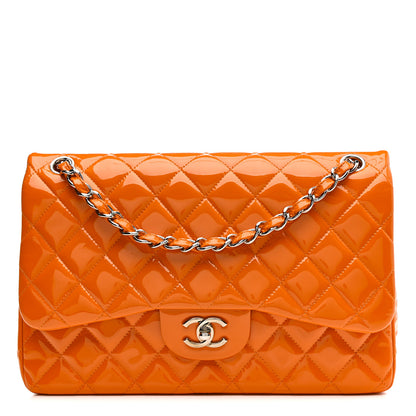 Chanel Patent Quilted Jumbo Double Flap Orange 1 of 12