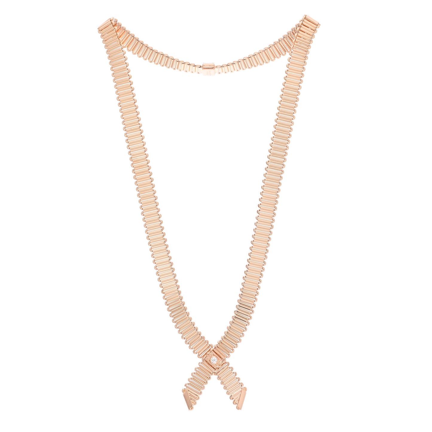 18K Rose Gold Diamond .10ctw Ribbon Crossover Necklace