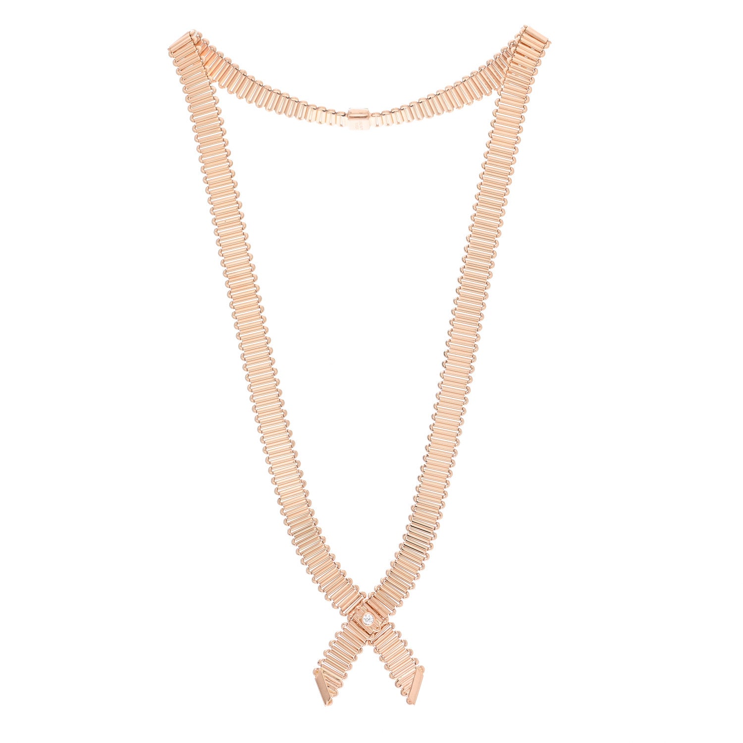Tiffany 18K Rose Gold Diamond .10ctw Ribbon Crossover Necklace 3 of 6