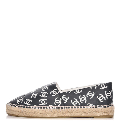 Chanel Lambskin Printed CC Espadrilles 38 Black White 1 of 9