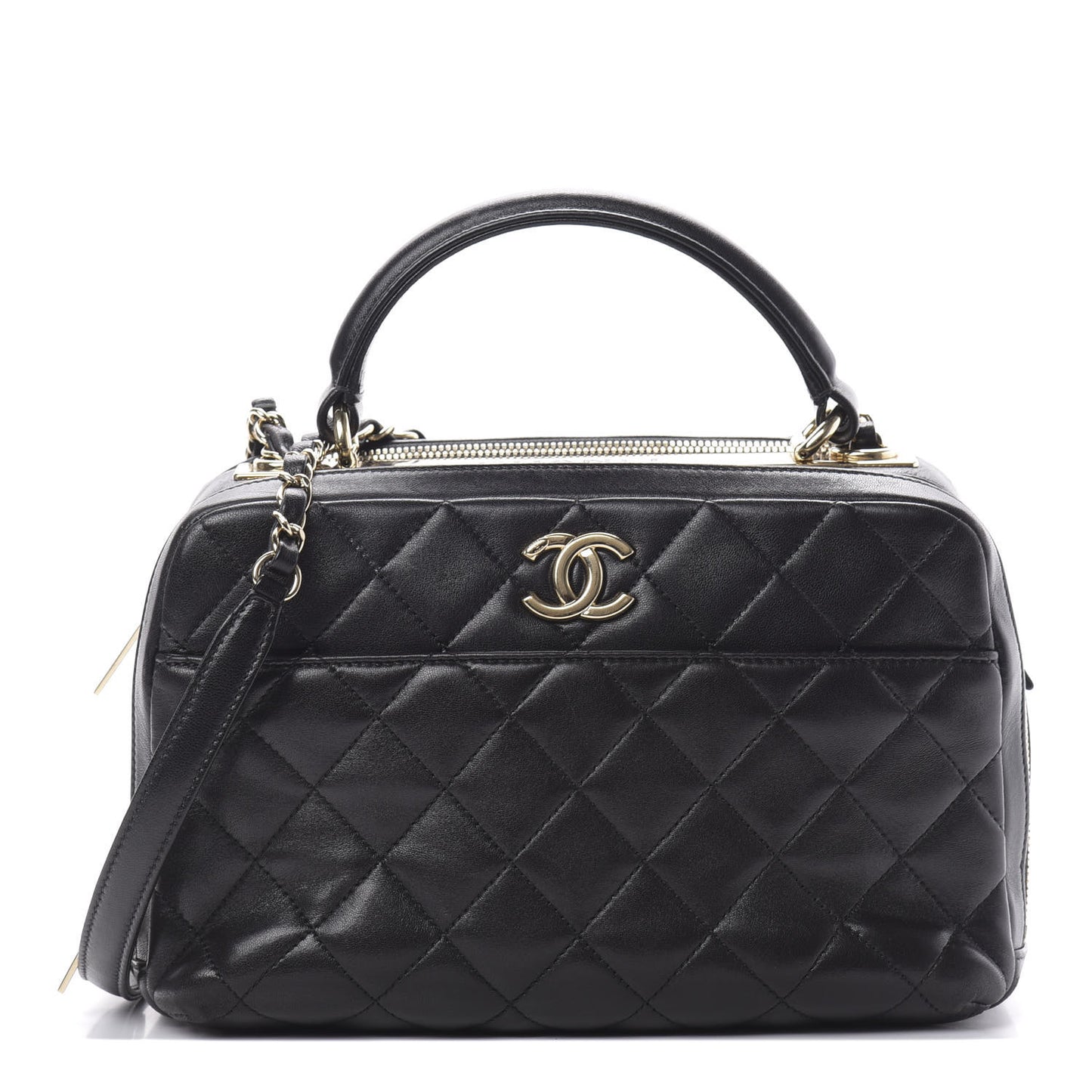 Lambskin Quilted Medium Trendy CC Bowling Bag Black