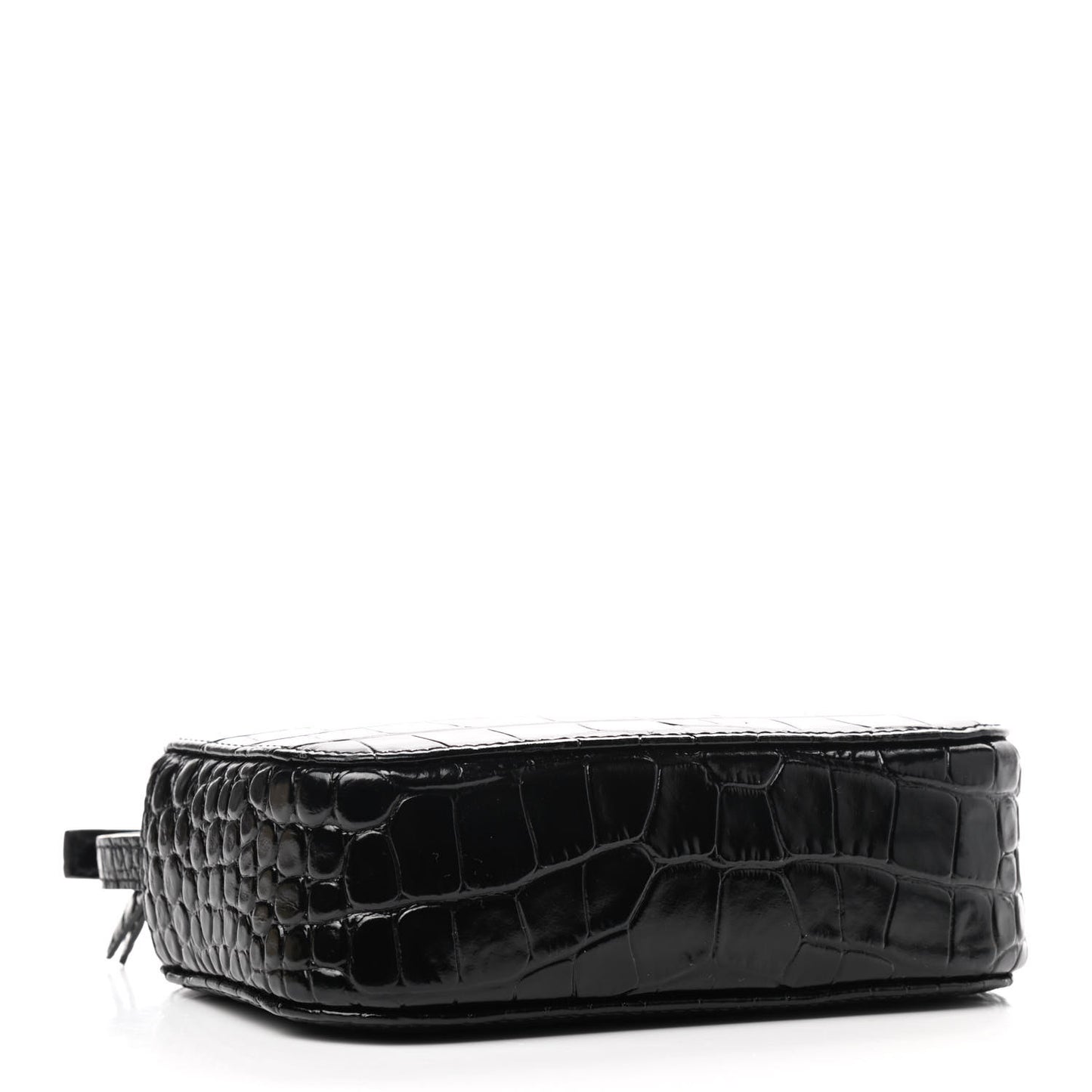 Shiny Calfskin Logo Crocodile Embossed XS Everyday Camera Bag Black