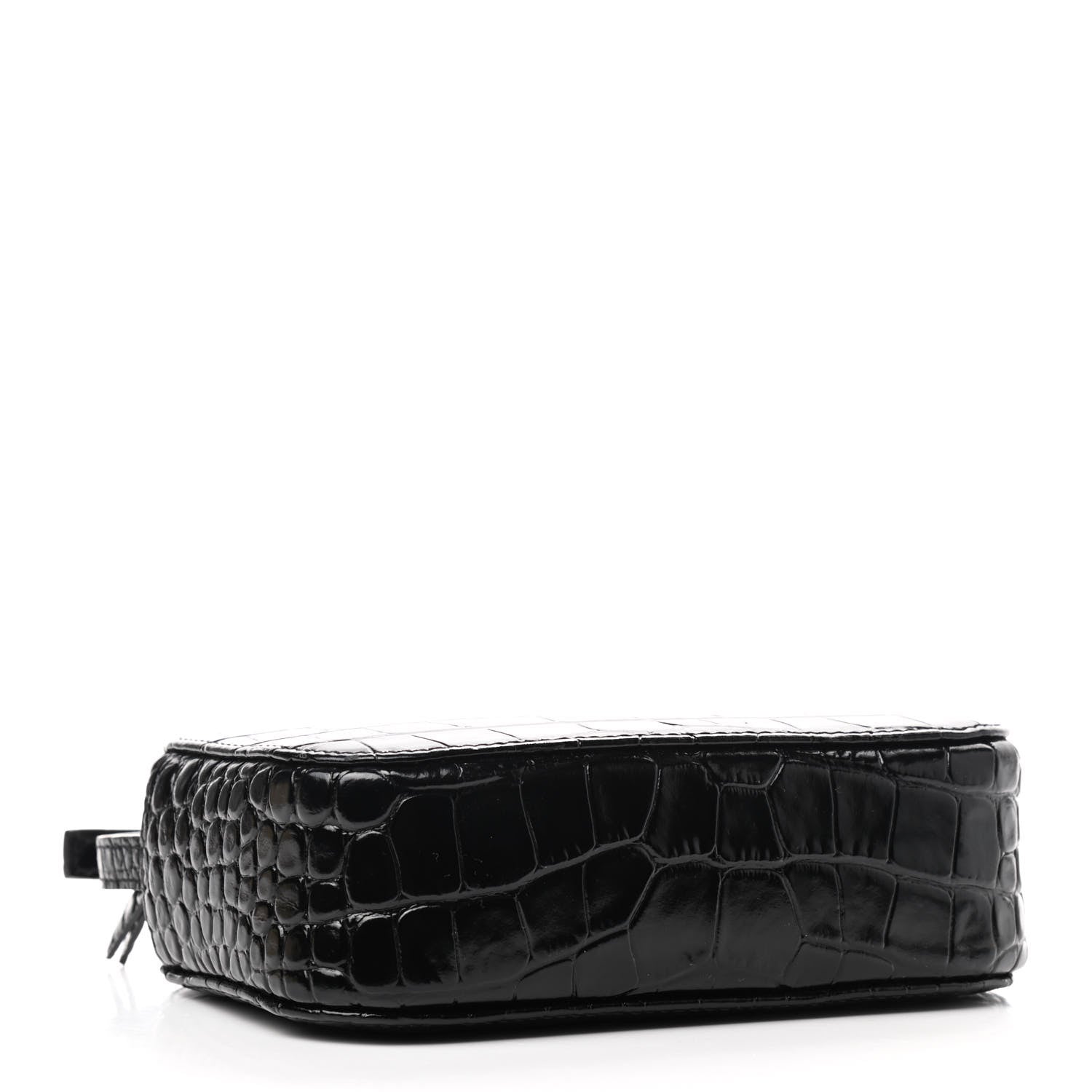 Balenciaga Shiny Calfskin Logo Crocodile Embossed XS Everyday Camera Bag Black 3 of 7
