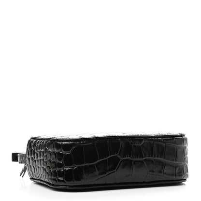 Balenciaga Shiny Calfskin Logo Crocodile Embossed XS Everyday Camera Bag Black 3 of 7