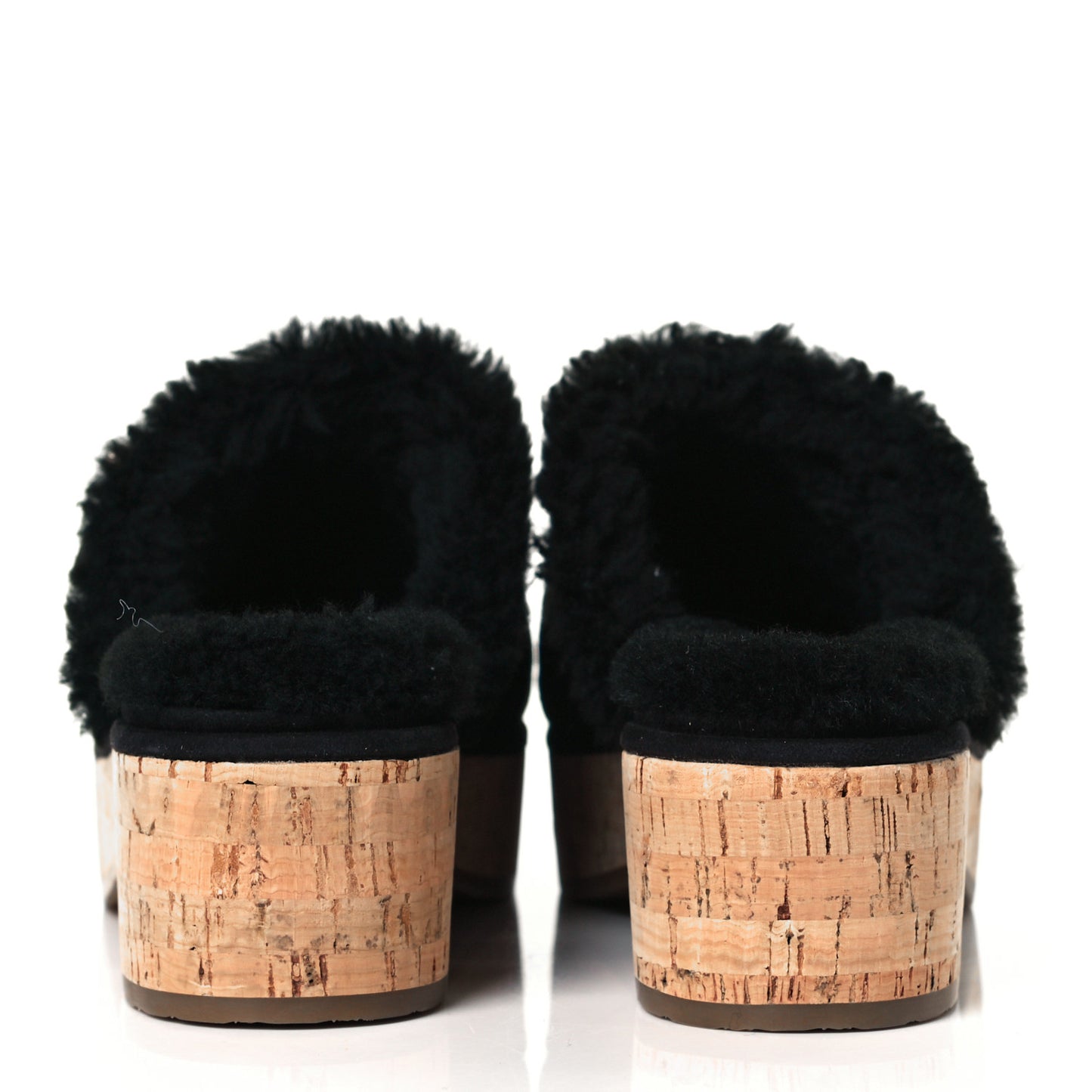 Suede Calfskin Shearling Turn Lock Clogs 39 Black