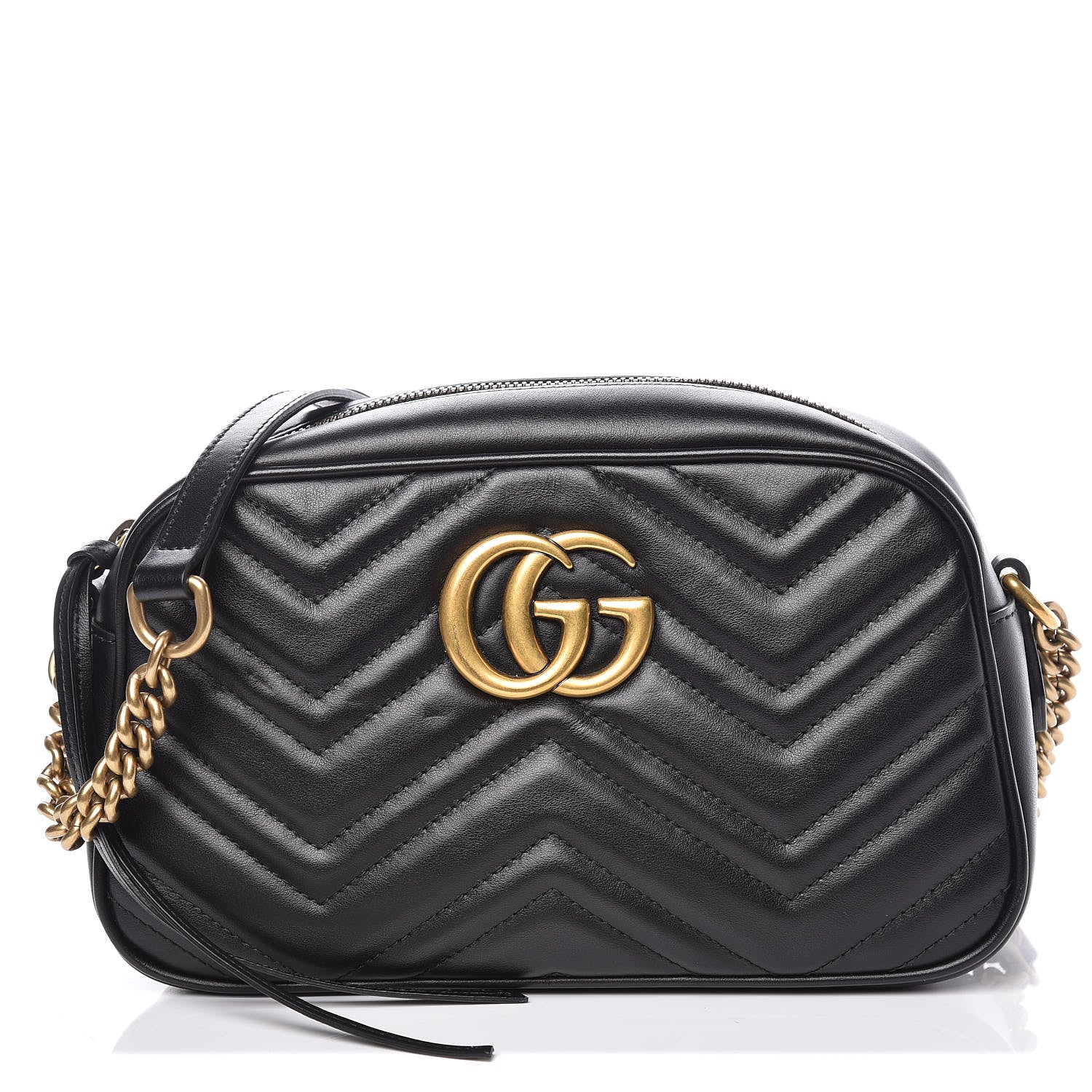 Gucci Calfskin Matelasse Small GG Marmont Chain Shoulder Bag Black 1 of 10