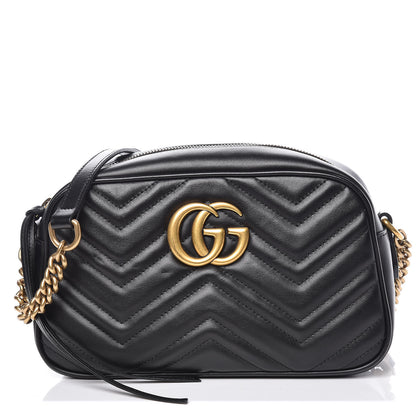 Gucci Calfskin Matelasse Small GG Marmont Chain Shoulder Bag Black 1 of 10