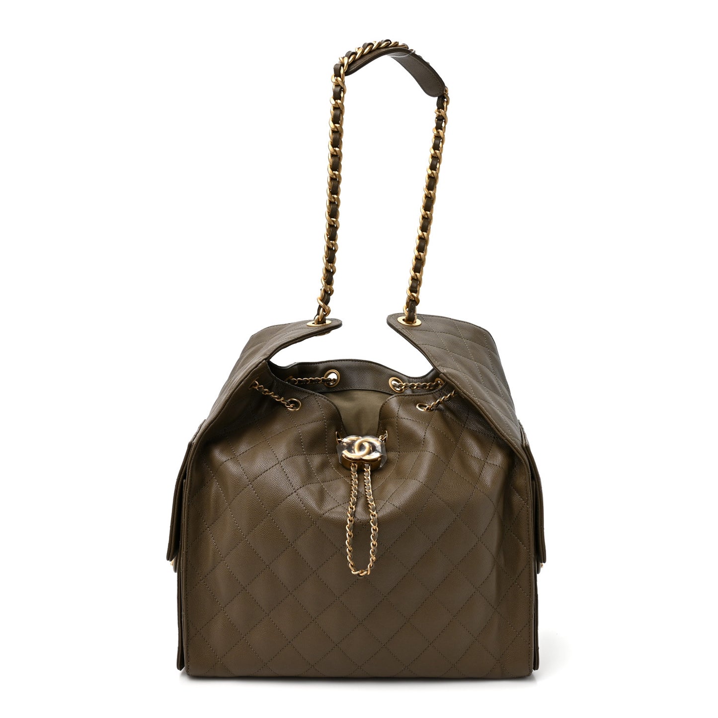 Caviar Quilted Medium Chanel 25 Handbag Dark Khaki
