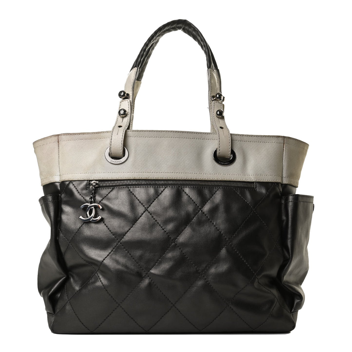 Coated Canvas Quilted Large Paris Biarritz Tote Silver