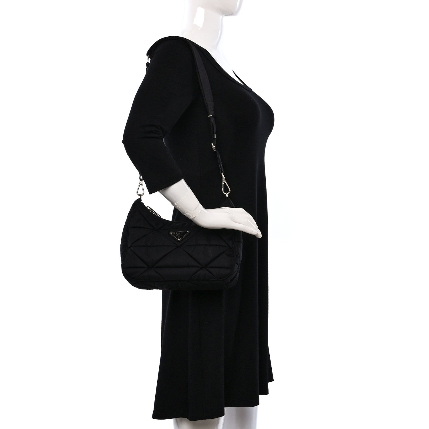 Prada Re-Nylon Triangle Padded Patchwork Shoulder Bag Black 2 of 9