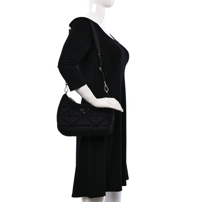 Prada Re-Nylon Triangle Padded Patchwork Shoulder Bag Black 2 of 9