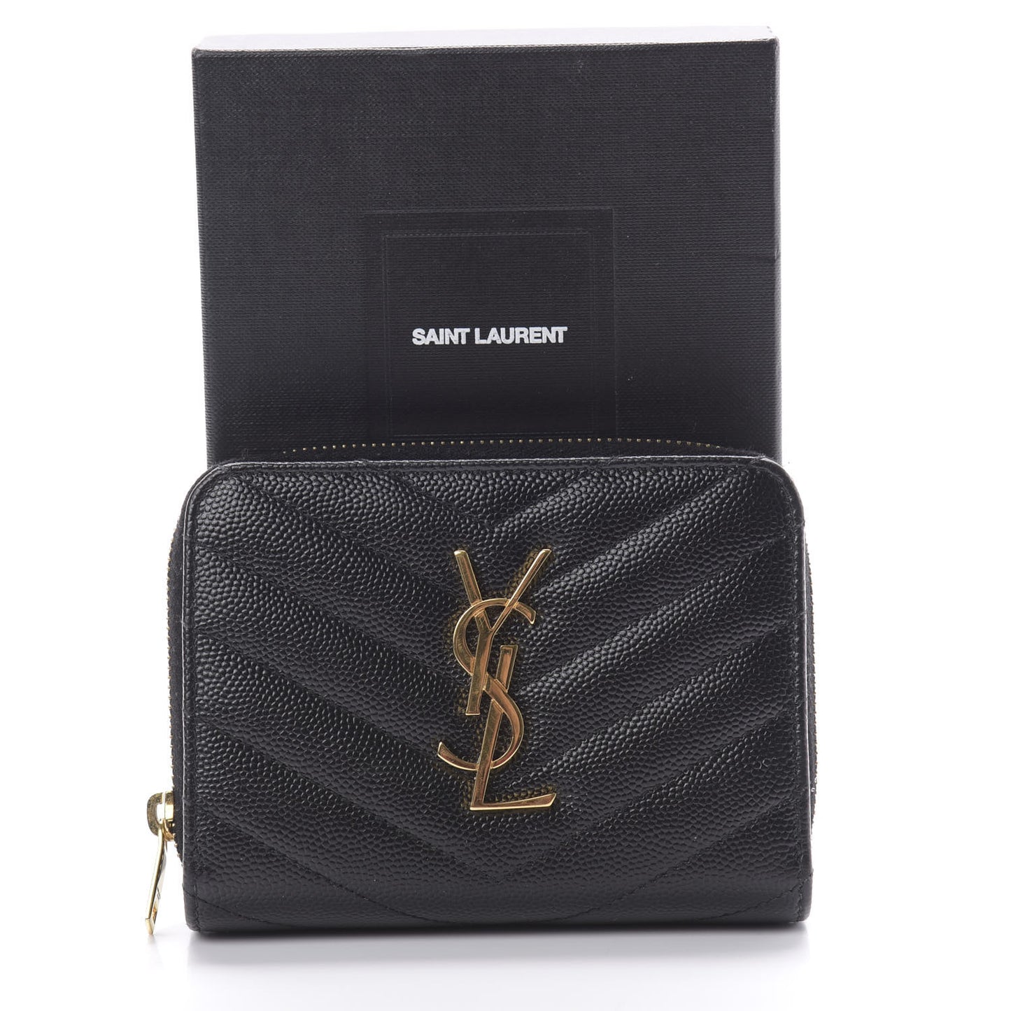Grain De Poudre Matelasse Chevron Monogram Compact Zip Around Wallet Black