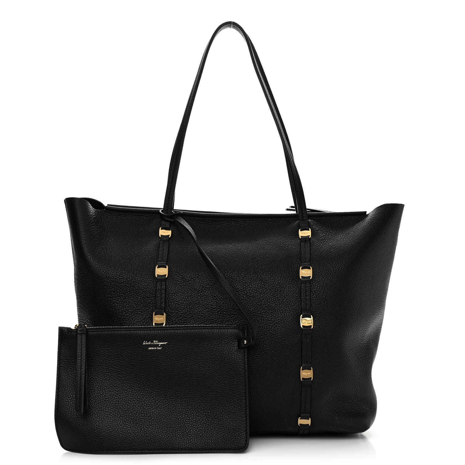 Salvatore Ferragamo Grained Calfskin Emotion Tote Black 1 of 11