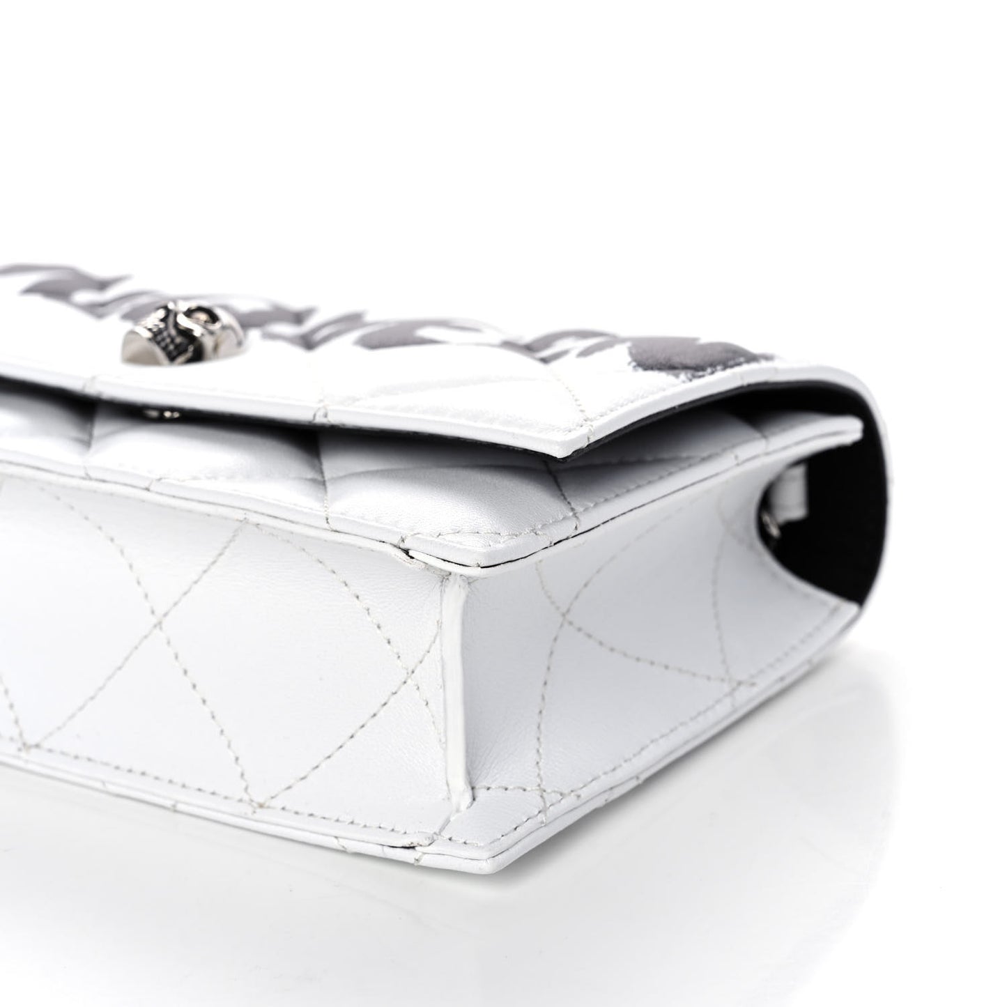 Calfskin Quilted Graffiti Skull Small Chain Crossbody Bag White