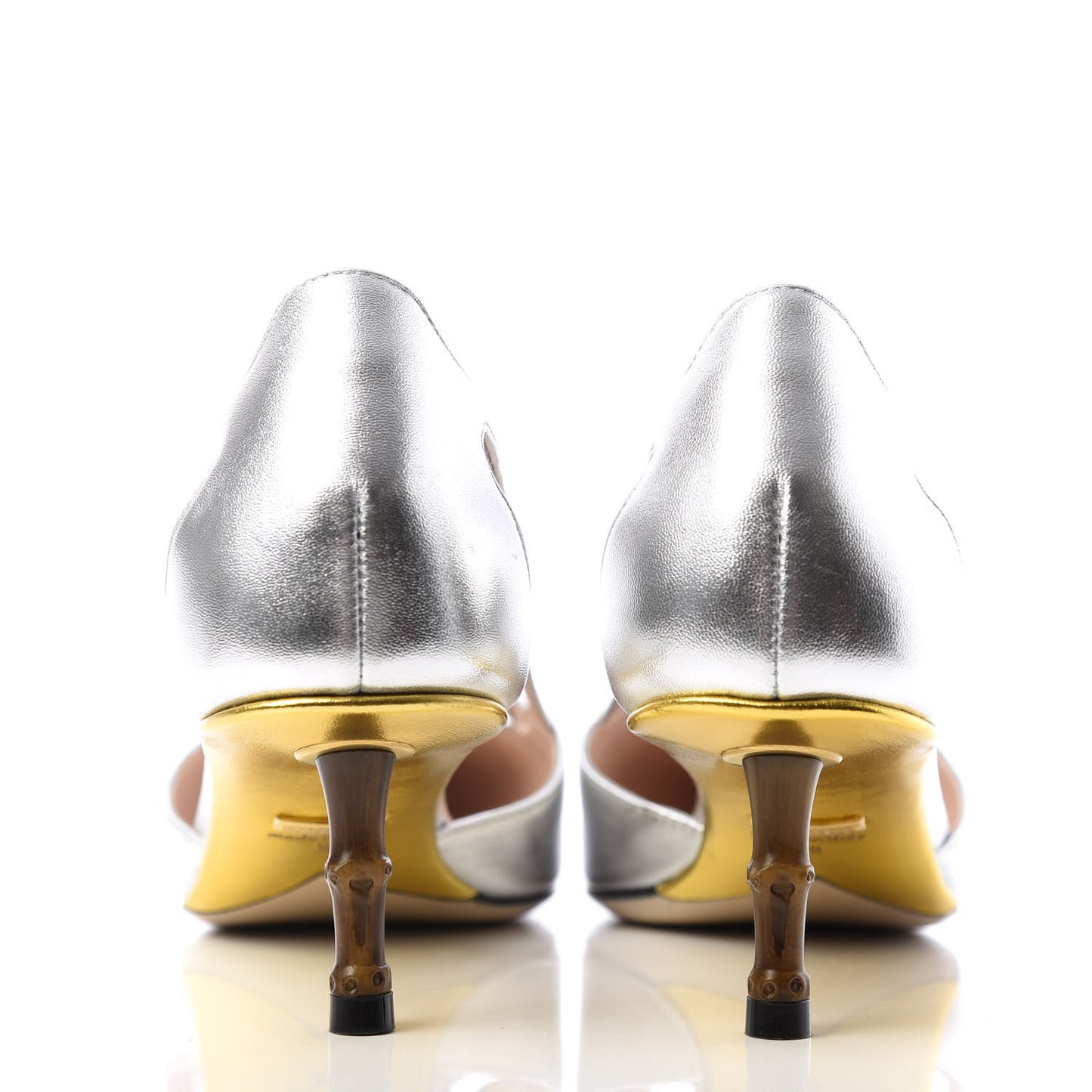 Metallic Nappa Bamboo Crystal Double G Low Heel Pumps 38 Argento