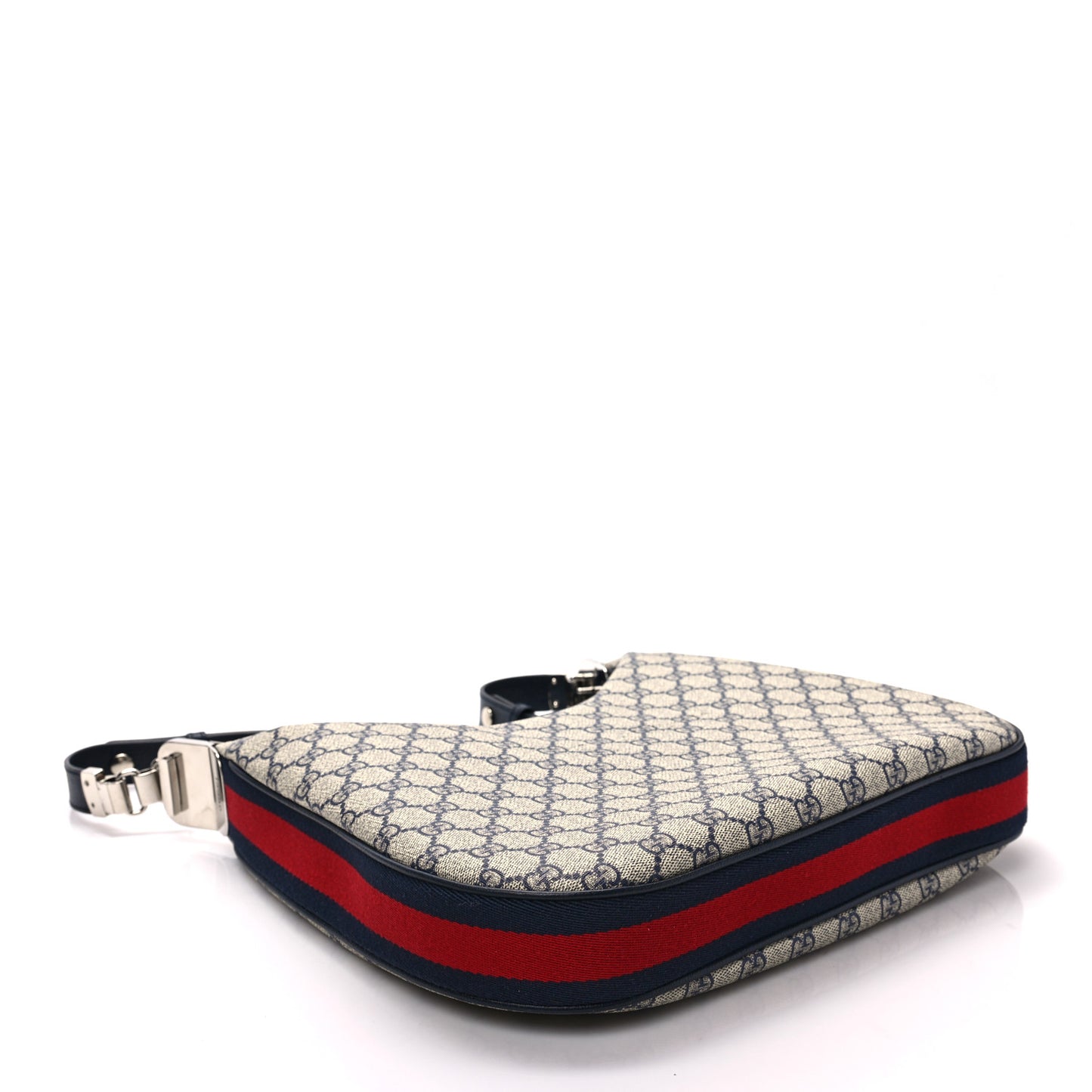 GG Supreme Monogram Textured Calfskin Web Large Attache Shoulder Bag Beige Blue