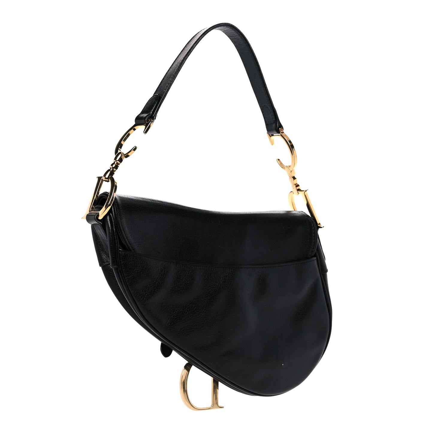 Shiny Goatskin Saddle Bag Black