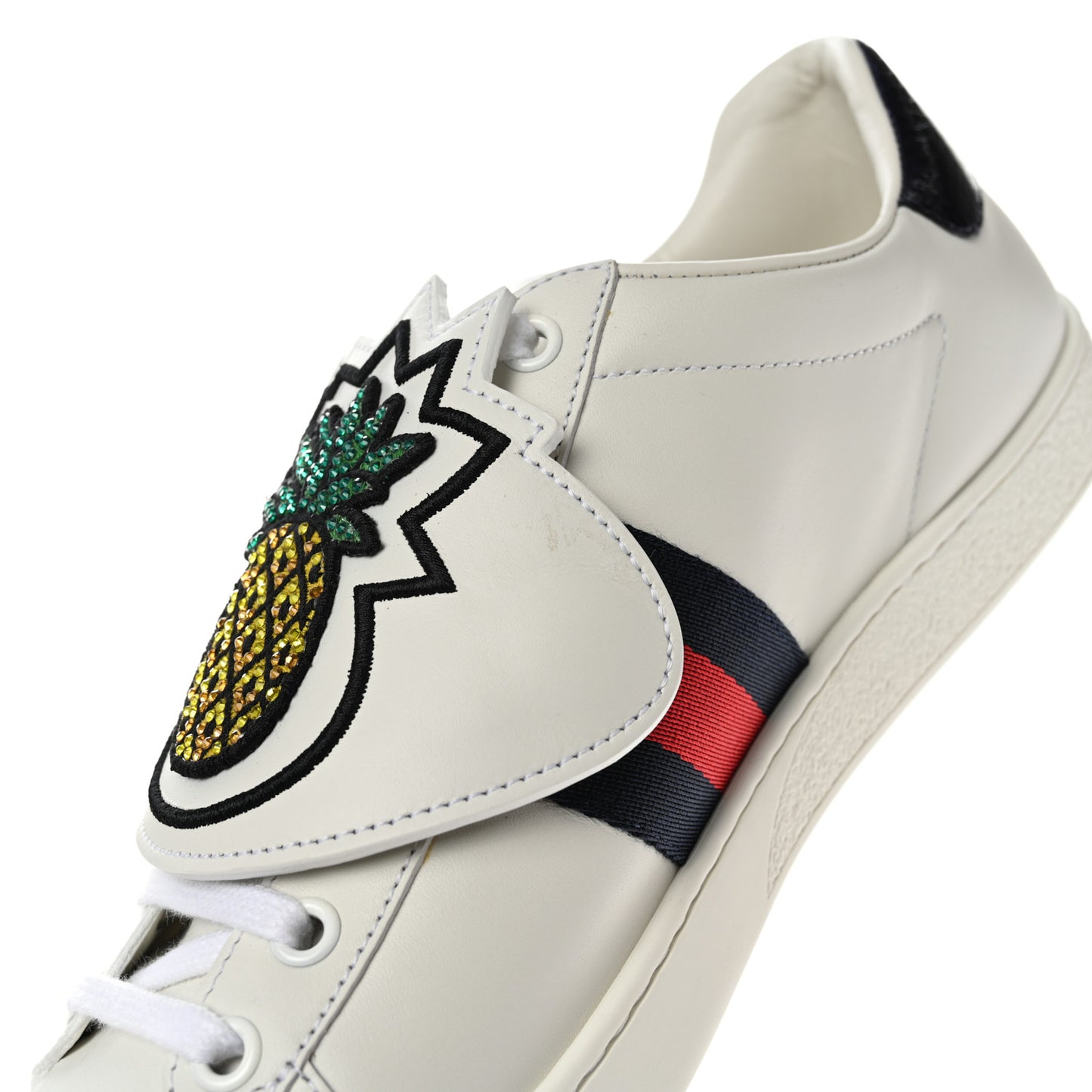 Calfskin Ayers Crystal Web Pineapple Embroidered Womens New Ace Sneakers 39.5 White