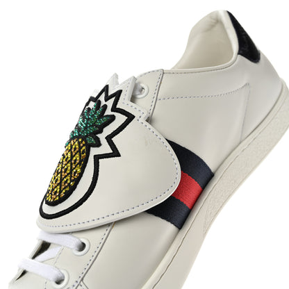 Gucci Calfskin Ayers Crystal Web Pineapple Embroidered Womens New Ace Sneakers 39.5 White 9 of 10