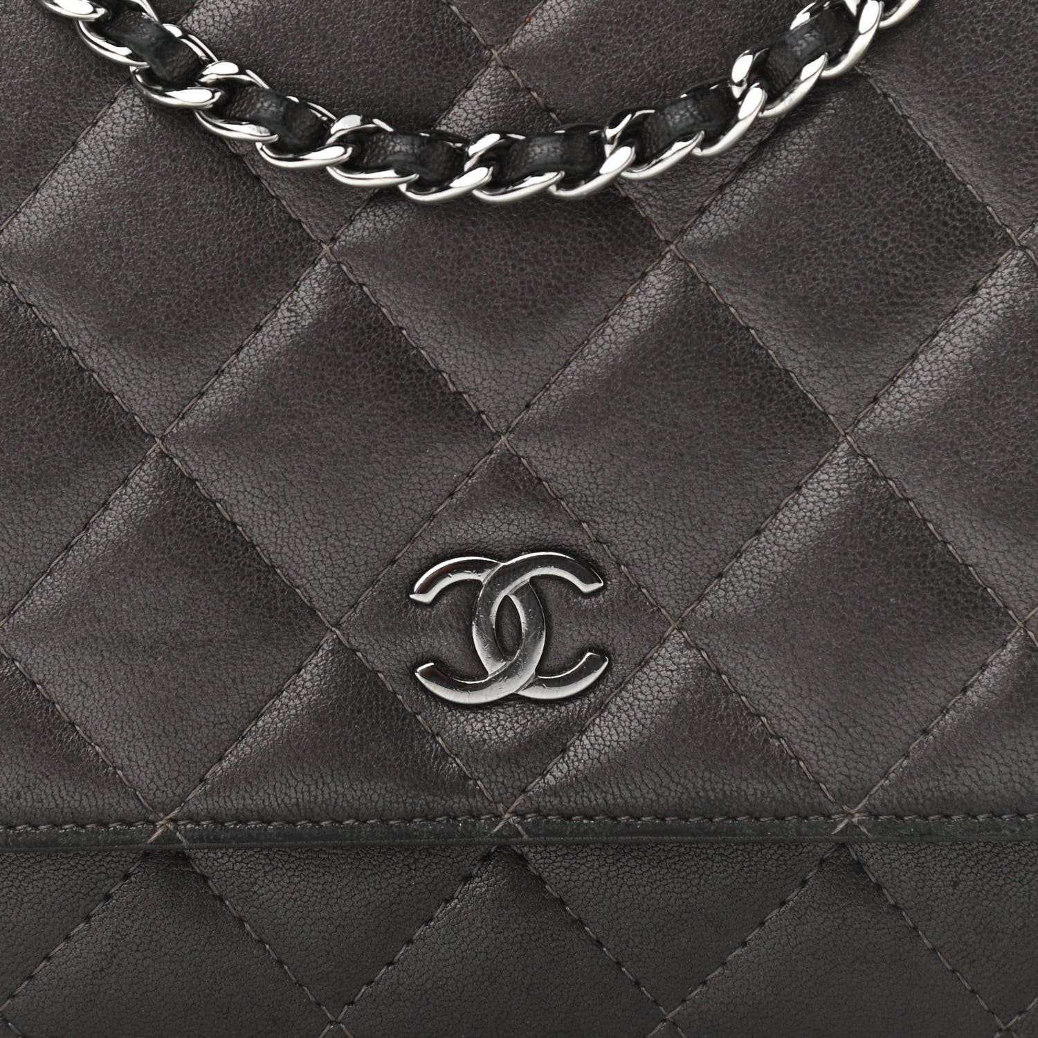 Chanel Metallic Lambskin Quilted Wallet On Chain WOC Dark Grey 8 of 12