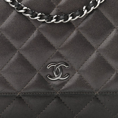Chanel Metallic Lambskin Quilted Wallet On Chain WOC Dark Grey 8 of 12
