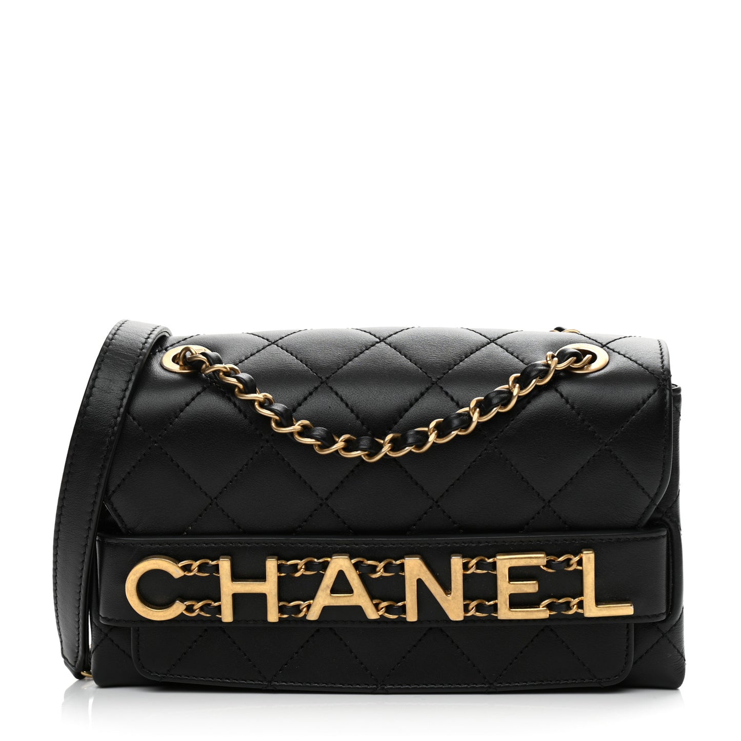 Calfskin Quilted Small Enchained Flap Black