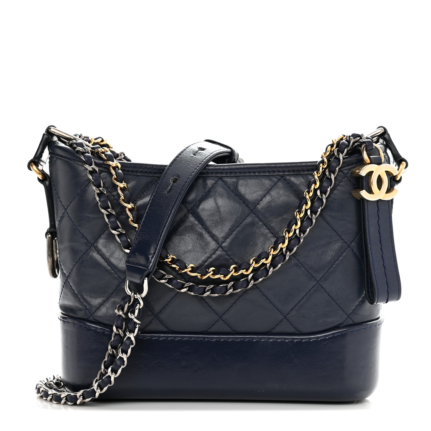 Aged Calfskin Quilted Small Gabrielle Hobo Navy