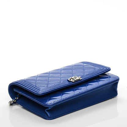 Chanel Patent Calfskin Quilted Boy Wallet On Chain WOC Dark Blue 4 of 9