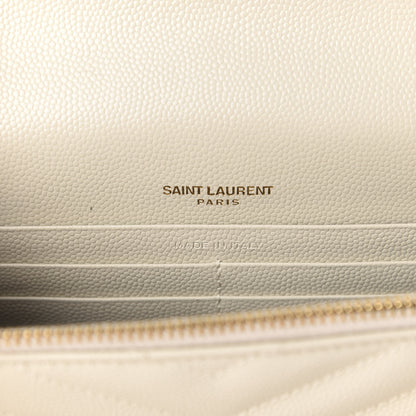 Saint Laurent Grain De Poudre Matelasse Chevron Monogram Envelope Chain Wallet Nude Powder 10 of 15