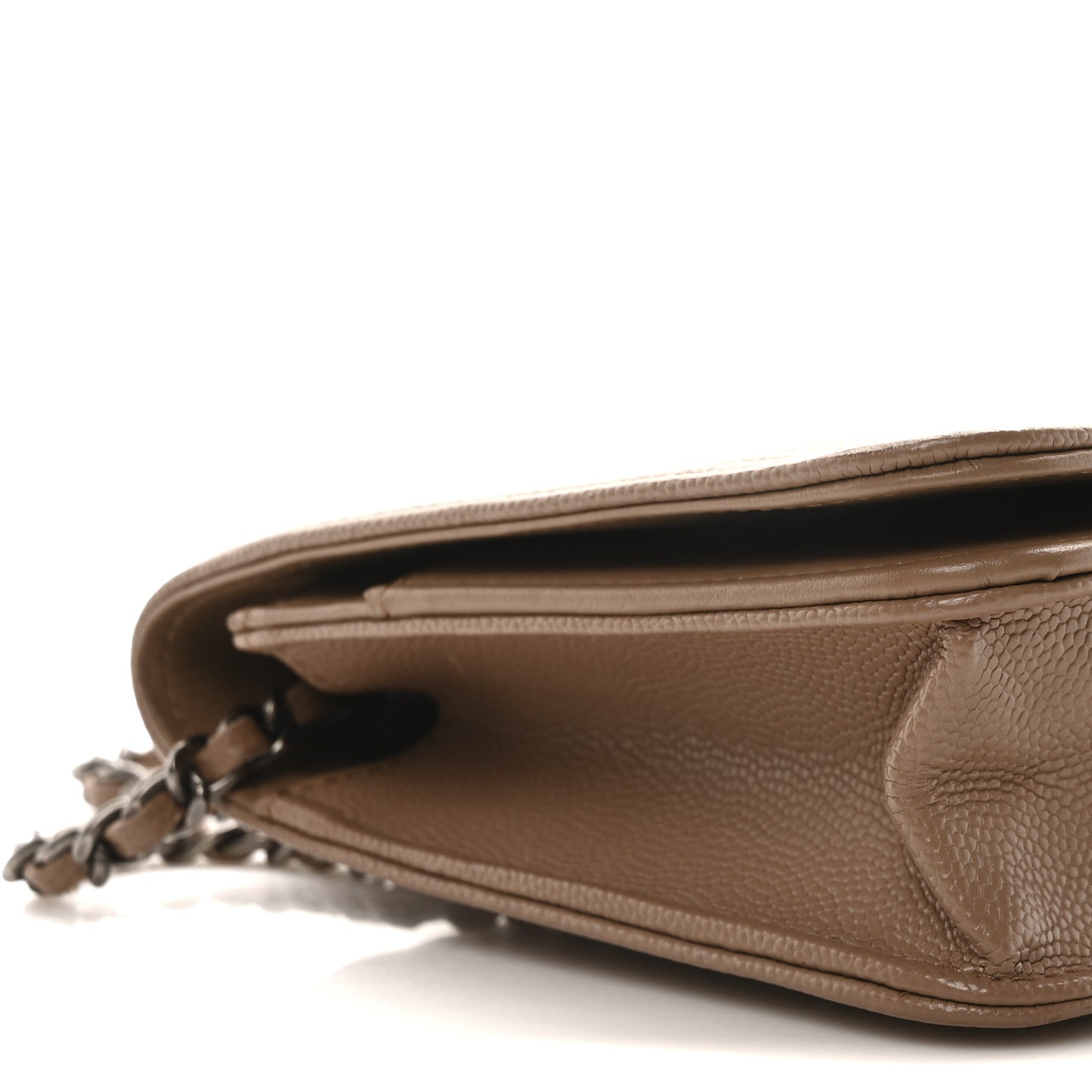 Caviar Chevron Quilted Boy Wallet On Chain WOC Dark Beige