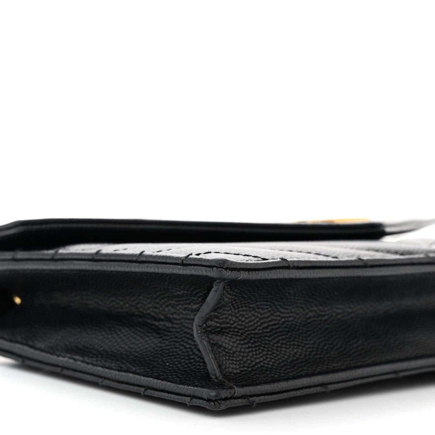 Grain De Poudre Matelasse Chevron Monogram Envelope Chain Wallet Black