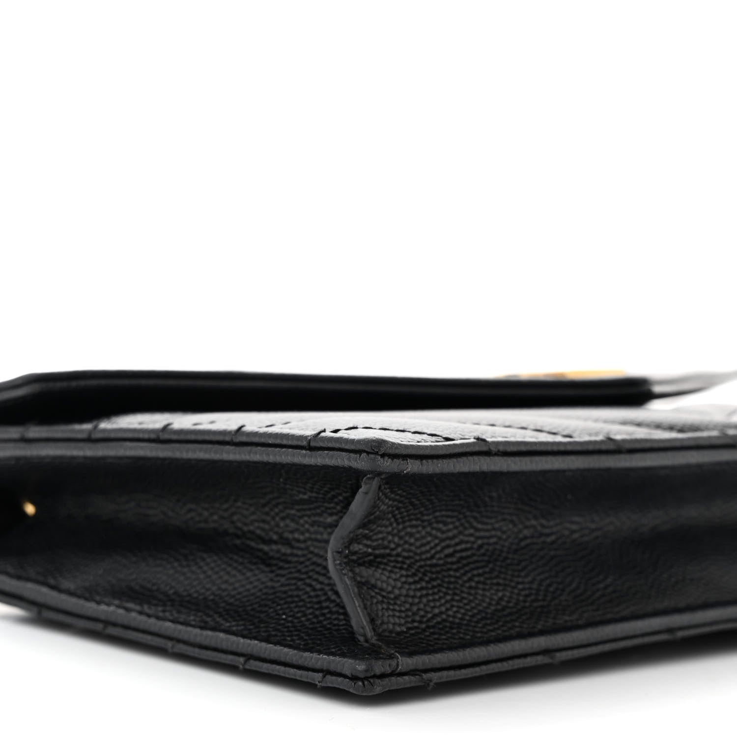 Saint Laurent Grain De Poudre Matelasse Chevron Monogram Envelope Chain Wallet Black 9 of 11